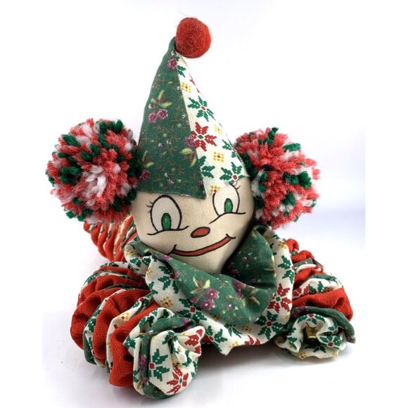 Yoyo Clown Doll Christmas Rag Quilt Fabric Circles Bells 12" Long Vintage - Picture 1 of 8